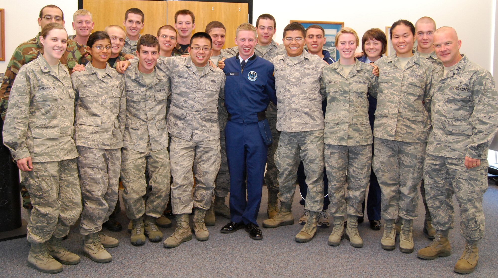 Cadets on the Air Force Academy's Cadet Interfaith Council pose for a photograph in Sijan Hall at the Academy Oct. 20, 2010. The council meets monthly to discuss issues related to the Academy's religious climate. Cadet 2nd Class Philicia Fahrenbruch (first row, far left) is the council president. (U.S. Air Force photo/Staff Sgt. Don Branum)