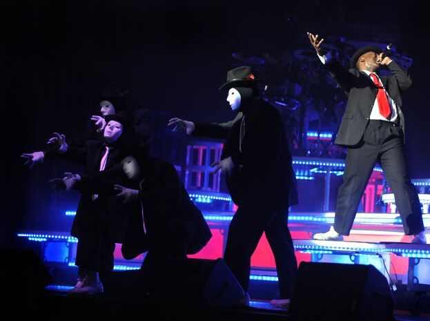 Entertainers from Tops In Blue put on a show stopping performance of Michael Jackson's song, "Thriller" at the North Charleston Performing Arts Center Oct. 21, 2010.  Tops In Blue began in 1953 and have performed with celebrities such as Ed Sullivan, Bob Hope, Boyz II Men and many others. Since 1996, their mission has led them through hostile environments and locations so that they may perform for our nations joint military services and raise morale. (U.S. Air Force Photo/Airman 1st Class Lauren Main)