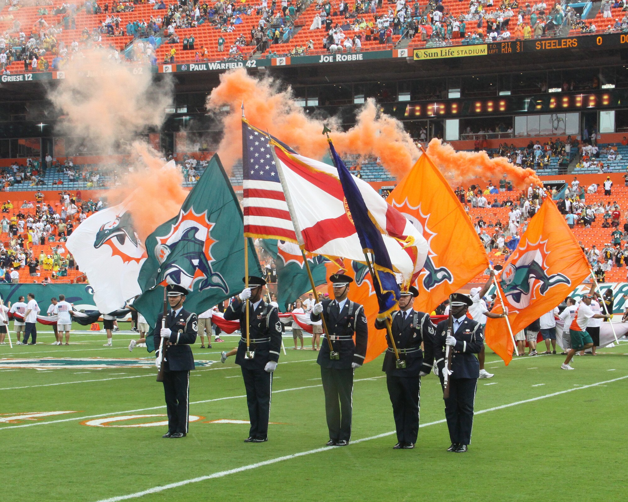 The Honor Guard from the 482nd Fighter Wing presented the Colors during opening ceremonies at Sun Life Stadium Oct. 24.