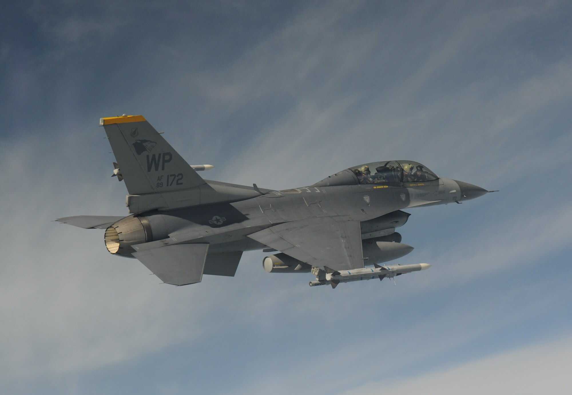 KWANGJU AIR BASE, Republic of Korea -- An 80th Fighter Squadron F-16 Fighting Falcon flies Oct. 21 in support of exercise Max Thunder 10-02. More than 170 Wolf Pack Airmen participated in the fourth annual exercise at Kwangju Air Base Oct. 15-22. (U.S. Air Force photo/Master Sgt. Jason Wilkerson)