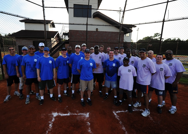 Chiefs, first sergeants and commanders pose for a group photo after the softball game Oct. 26, 2010 on Joint Base Charleston, S.C. (U.S. Air Force photo/Senior Airman Timothy Taylor)