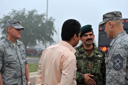 Chief Master Sgt. of the Air Force James A. Roy speaks with Eid Mohammad, the command sergeant major of the Afghan air force, Oct. 27, 2010, at Lackland Air Force Base, Texas. (U.S. Air Force photo/Staff Sgt. Desiree Palacios) 