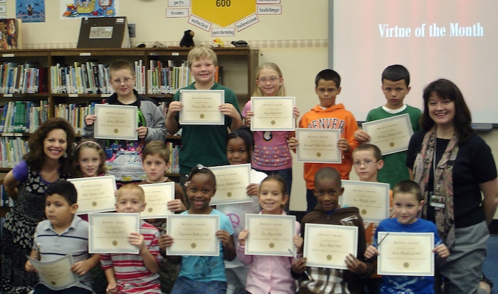 Marrington Elementary School extends its congratulations to the Virtue of the Month winners. The school plans to continue highlighting virtuous students, teaching students that as character development increases, higher student achievement follows. (Courtesy photo)