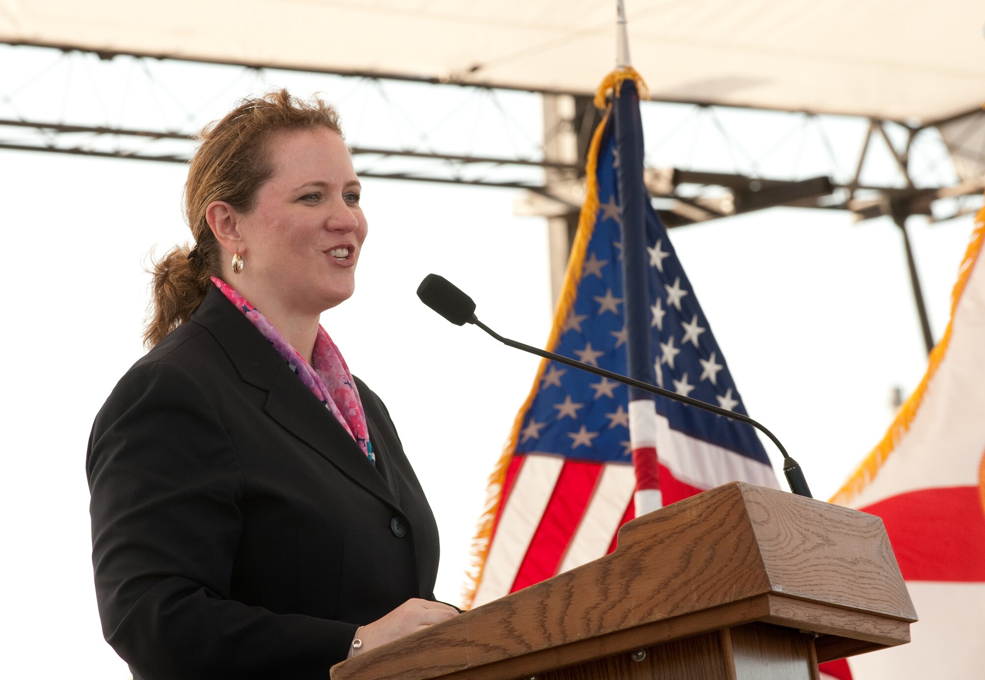 Undersecretary of the Air Force Erin C. Conaton addresses the audience in Cocoa Beach, Fla., Oct. 26, 2010, during the Proclamation Ceremony that formally launches Air Force Week Cocoa Beach.  Air Force Week continues through Oct. 31.(U.S. Air Force photo/ Lance Cheung)