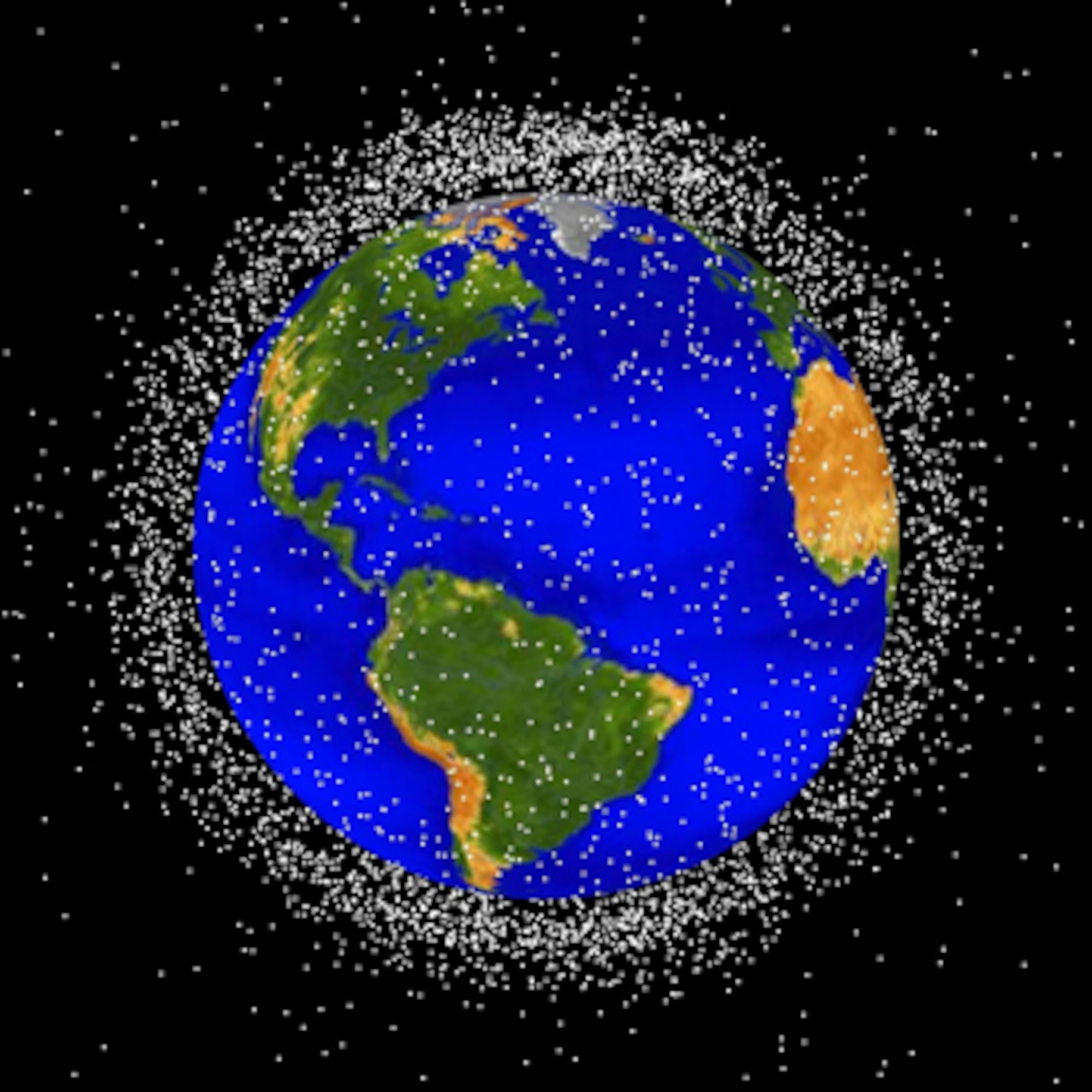 This computer-generated image depicts objects in low Earth orbit that are currently being tracked.  The Space Fence program will revamp the way these space objects – 95 percent of which are orbital debris, not functional satellites – are tracked and catalogued, helping to avoid future space collisions.  (NASA image)