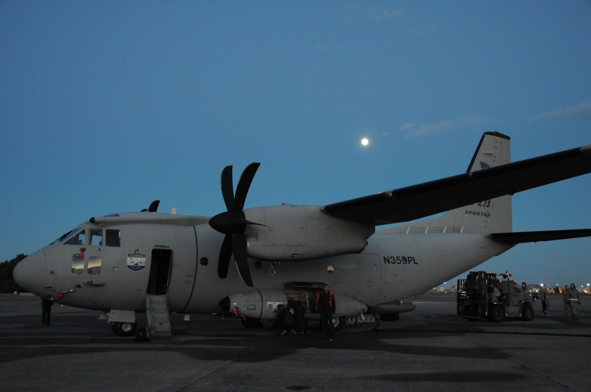 A C27J Spartan is shown on the ramp during a familiarization visit to the Bradley Air National Guard Base in East Granby, Conn. on Thursday, Oct. 21, 2010.  The aircraft visit afforded the Flying Yankees of the 103rd Airlift Wing an opportunity to experience its future mission capabilities first hand.  (U.S. Air Force photo by Tech. Sgt. Erin E. McNamara)