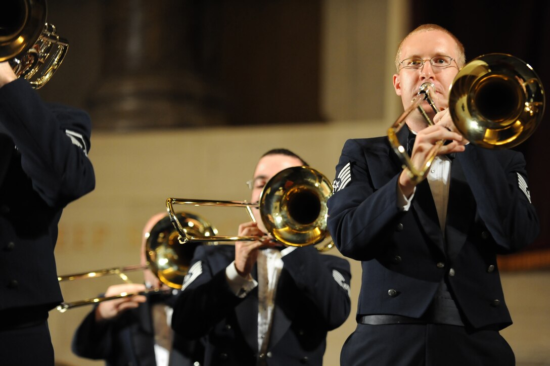 PHILADELPHIA -- The U.S. Air Force Band trombone players perform Oct. 18 at the Girard College chapel, Philadelphia, Pa. The performance is the 13th in the band’s three-week 2010 Fall Tour. (U.S. Air Force photo by Senior Airman Christopher Ruano) 