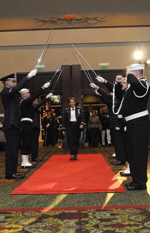 CHARLESTON, SC (October 23, 2010) Joint Base Charleston Commander Col. Martha Meeker leads the official party during the first Joint Base Charleston Military Ball held at the North CHS Convention Center, Oct. 23, 2010. (U.S. Navy photo/Mass Communication Specialist 1st Class Jennifer R. Hudson)
