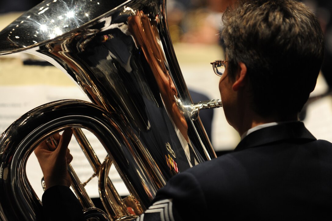 TRENTON, N.J.-- Chief Master Sgt. Jan Duga, U.S. Air Force Band member, plays the tuba Oct. 11 at the Patriot theater in Trenton, N.J. The band performed a variety music pieces that give the audience an opera experience. (U.S. Air Force photo by Senior Airman Christopher Ruano)