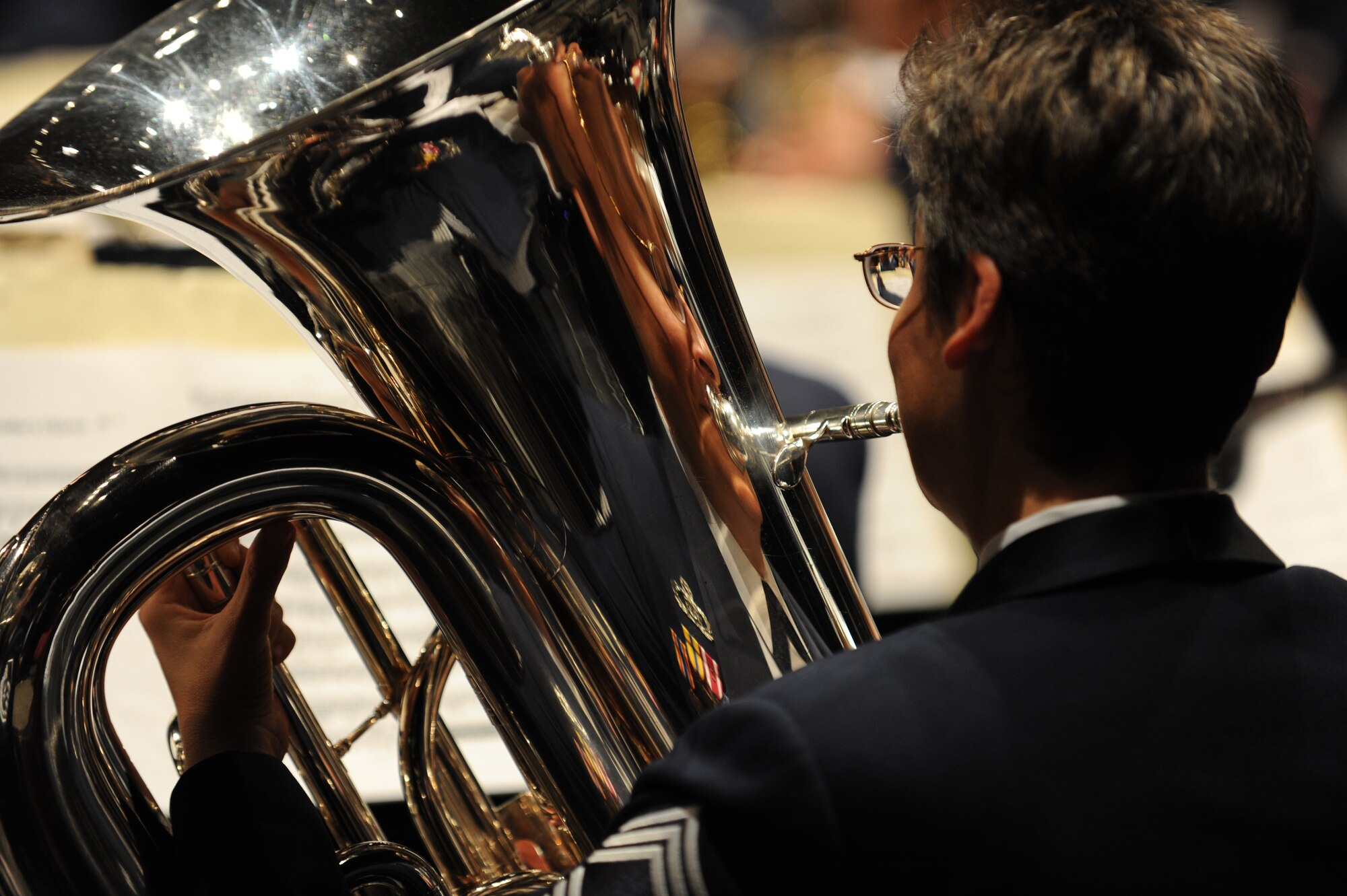 TRENTON, N.J.-- Chief Master Sgt. Jan Duga, U.S. Air Force Band member, plays the tuba Oct. 11 at the Patriot theater in Trenton, N.J. The band performed a variety music pieces that give the audience an opera experience. (U.S. Air Force photo by Senior Airman Christopher Ruano)