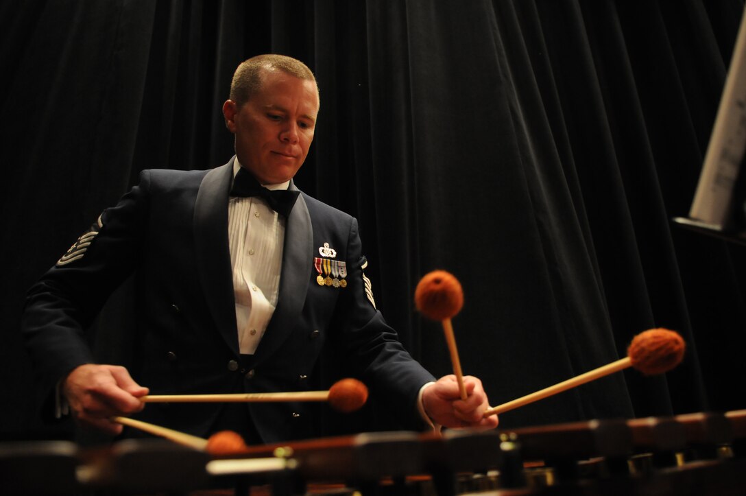NEWBURGH, N.Y.-- Master Sgt. Christopher Martin, percussionist in the U.S. Air Force Band, plays the marimba Oct. 8 at Newburgh Free Academy, Newburgh, N.Y. The performance is the third on the band’s three-week 2010 Fall Tour. (U.S. Air Force Photo by Senior Airman Christopher Ruano)