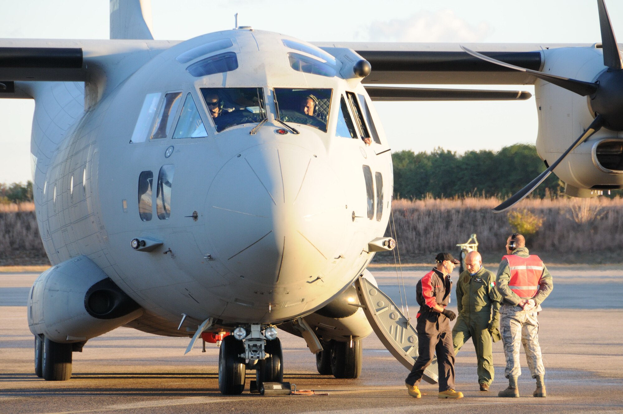 A C27J Spartan is shown on the ramp during a familiarization visit to the Bradley Air National Guard Base in East Granby, Conn. on Thursday, Oct. 21, 2010.  The aircraft visit afforded the Flying Yankees of the 103rd Airlift Wing an opportunity to experience its future mission capabilities first hand.  (U.S. Air Force photo by Tech. Sgt. Erin E. McNamara)