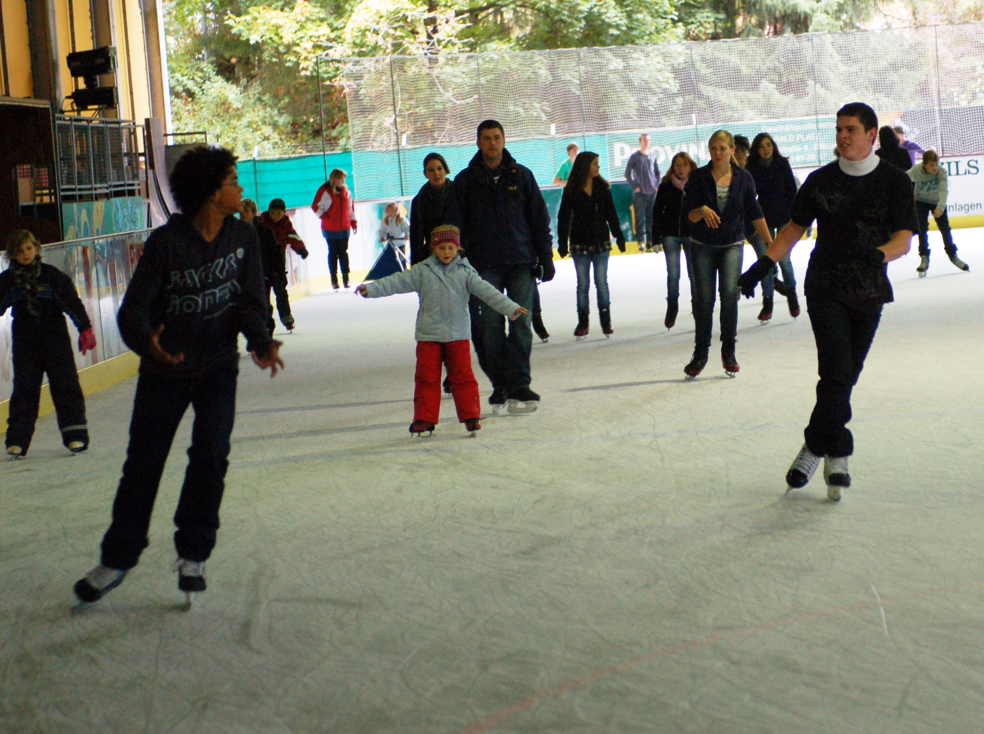 BITBURG, Germany -- Skaters of all ages including those who would like to learn the fun activity can be found at the Bitburg ice rink on any day of the week.  Information about learning possibilities, practice hours, entry prices or how to become a member of an ice skating association or ice hockey club can be obtained at the ice stadium at 06561-8447 or via email at Eissporthalle.bitburg@t-online.de. (U.S. Air Force photo/Iris Reiff)