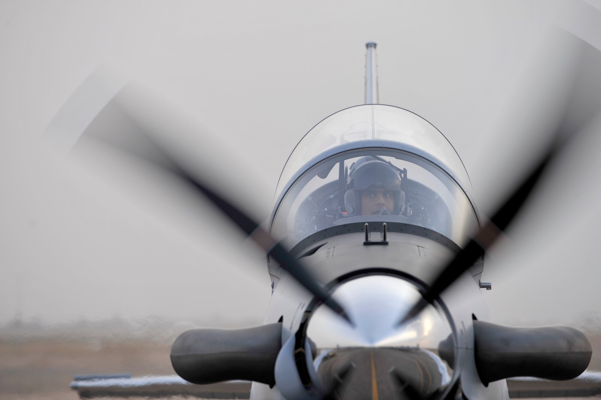 An Iraqi air force student pilot prepares to taxi during a training mission Sept. 26, 2010, at Tikrit Air Base, Iraq.  U.S. Air Force instructor pilots are training and advising the first group of Iraqi air force instructor pilots on the T-6A Texan II as part of the advice, train, assist, and equip mission of Operation New Dawn.  (U.S. Air Force photo/Senior Airman Perry Aston)