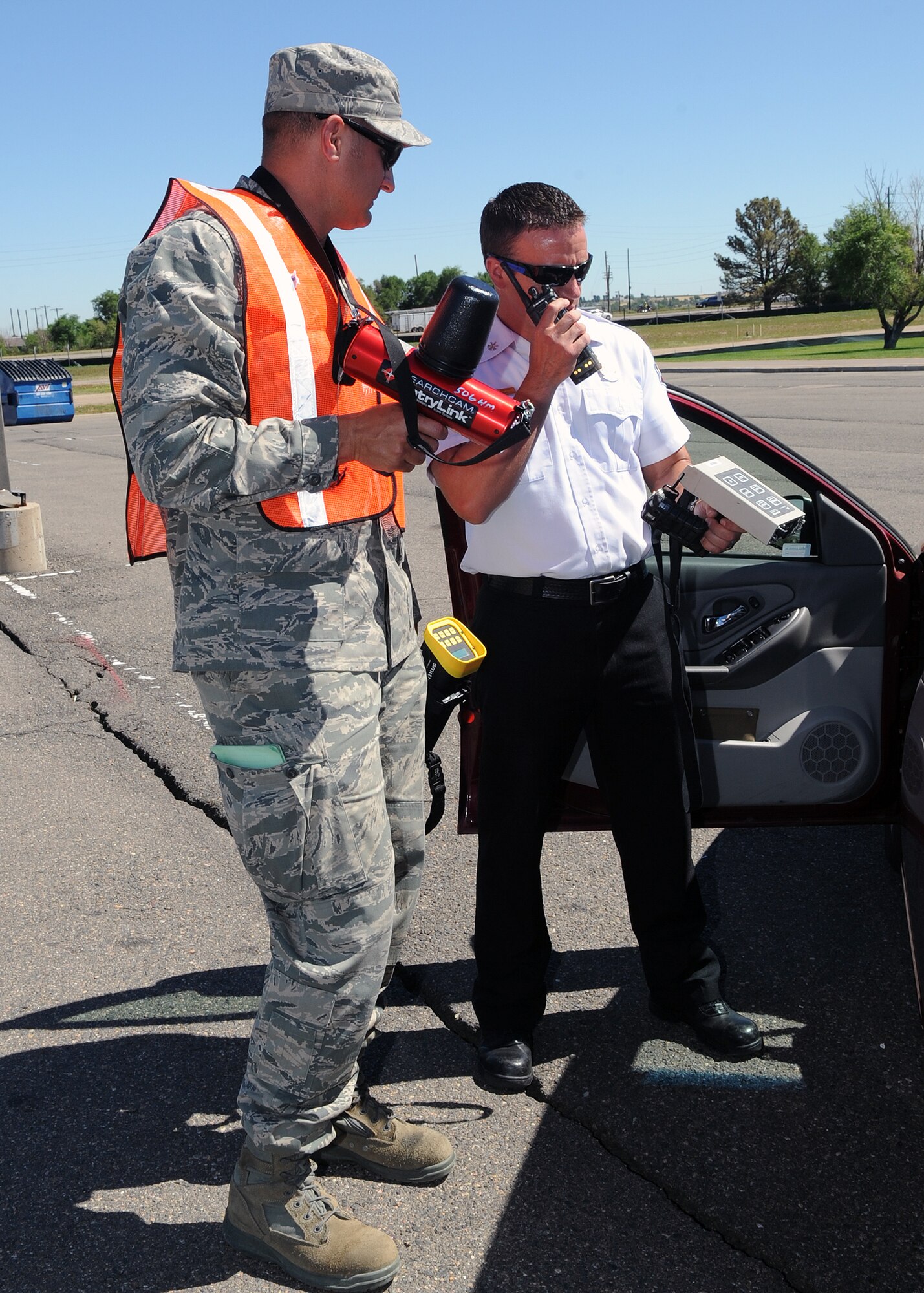 Buckley Air Force Base, Colo.-  During the recent cyber lightning base exercise, Team Buckley was being tested on the use of land mobile radio usage.  ( U.S. Air Force Photo by Airman First Class Marcy Glass )