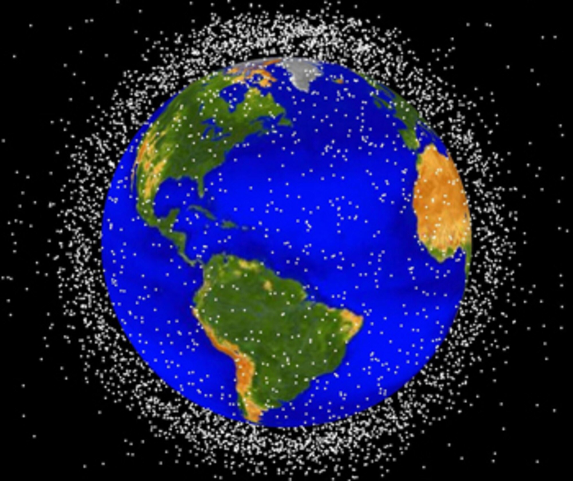 This computer-generated image depicts objects in low Earth orbit that are currently being tracked. The Space Fence program will revamp the way officials track and catalogue these space objects, about 95 percent of which are orbital debris, not functional satellites, helping to avoid future space collisions. (Courtesy image)