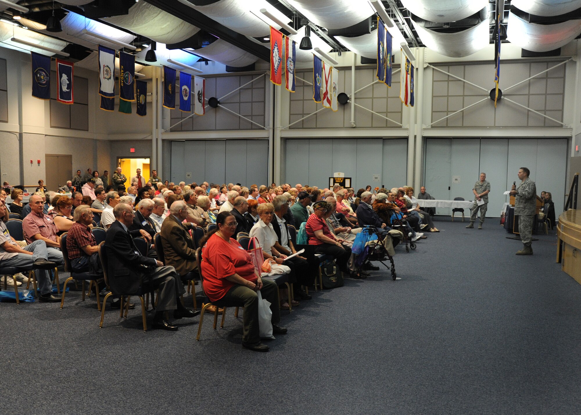 Retirees listen to briefings at the Robert J. Dole Community Center during Retiree Appreciation Day, Oct. 23, 2010, McConnell Air Base, Kan.  The event honored and informed approximately 250 retirees.  (U.S. Air Force photo/Staff Sgt. Dallas Edwards)