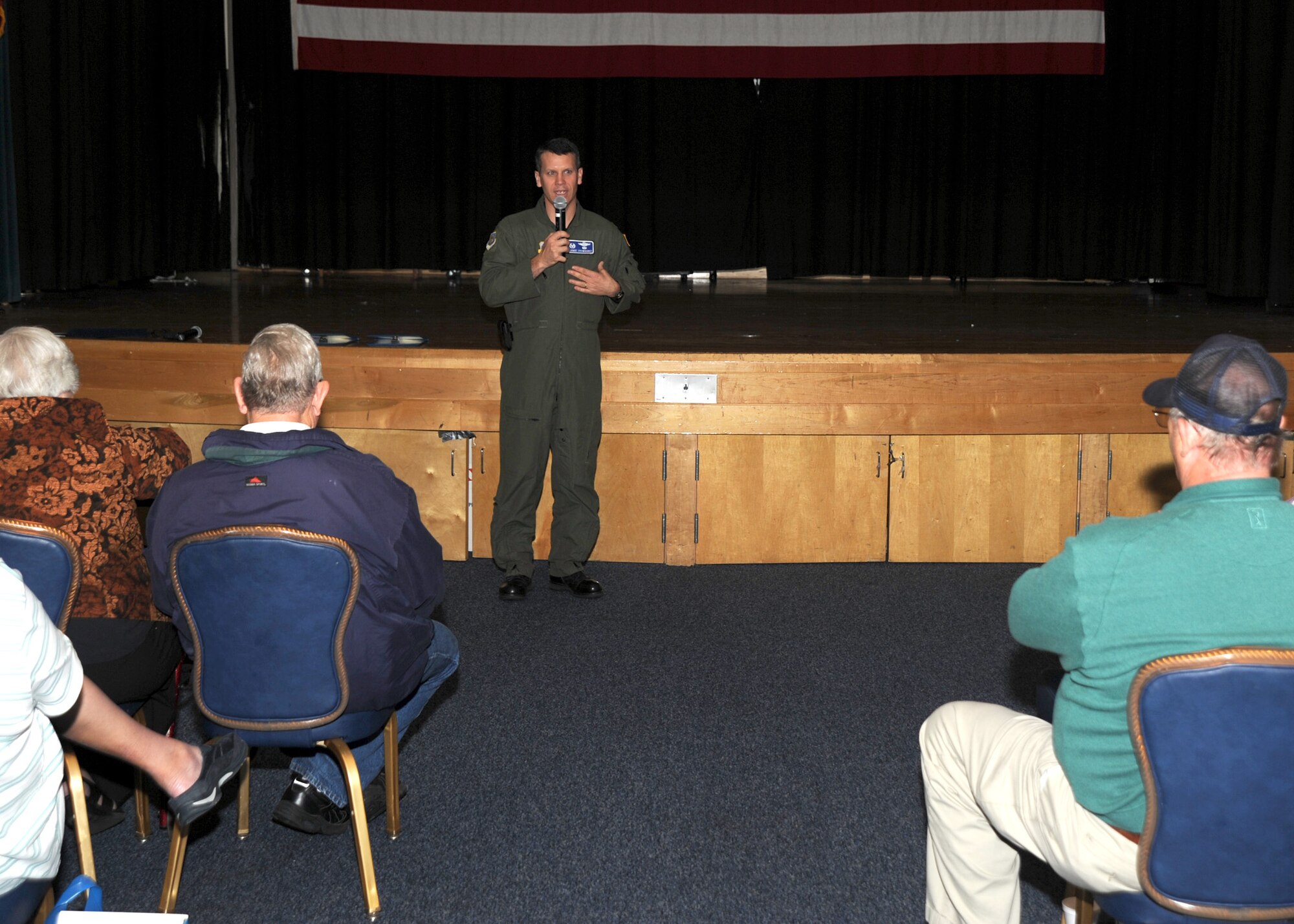 Col. Jamie Crowhurst, 22nd Air Refueling Wing commander, welcomes attendees at Retiree Appreciation Day at the Robert J. Dole Community Center ballroom, Oct. 23, 2010, McConnell Air Force Base, Kan.  The day-long event included free medical screenings, briefings, wine tasting and bingo.  The event hosted approximately 250 area retirees from all branches of the military.  (U.S. Air Force photo/Staff Sgt. Dallas Edwards)