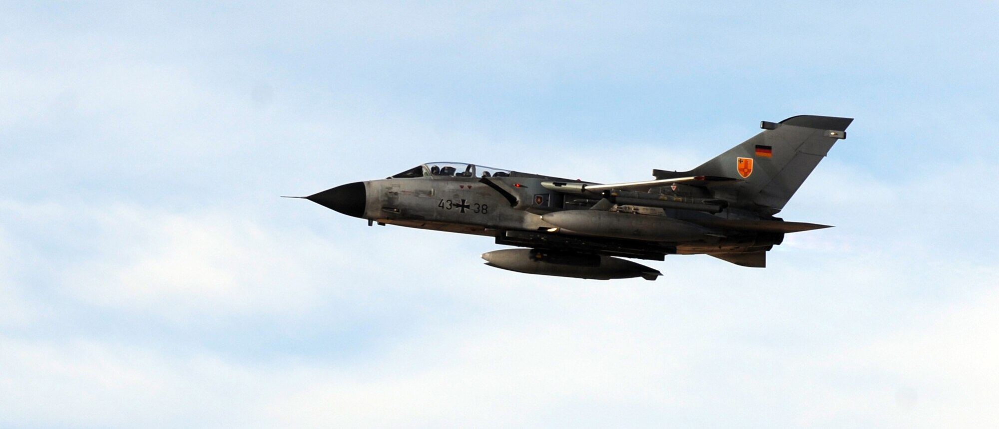 MOUNTAIN HOME AIR FORCE BASE, Idaho -- A PA-200 Tornado takes off during the Mountain Roundup exercise on the flightline here, Oct. 28. Mountain Roundup is a large-force exercise running from Oct. 12 to 29 that includes participants from the German air force and U.S. Air Force, Navy and Marine Corps. (U.S. Air Force photo by Senior Airman Debbie Lockhart)