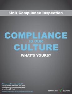 MOUNTAIN HOME AIR FORCE BASE, Idaho -- The Unit Compliance Inspection is just around the corner. For more information visit the Air Combat Command Inspector General site and Mountain Home AFB Compliance Culture site. (U.S. Air Force graphic by Staff Sgt. Gina Chiaverotti-Paige)