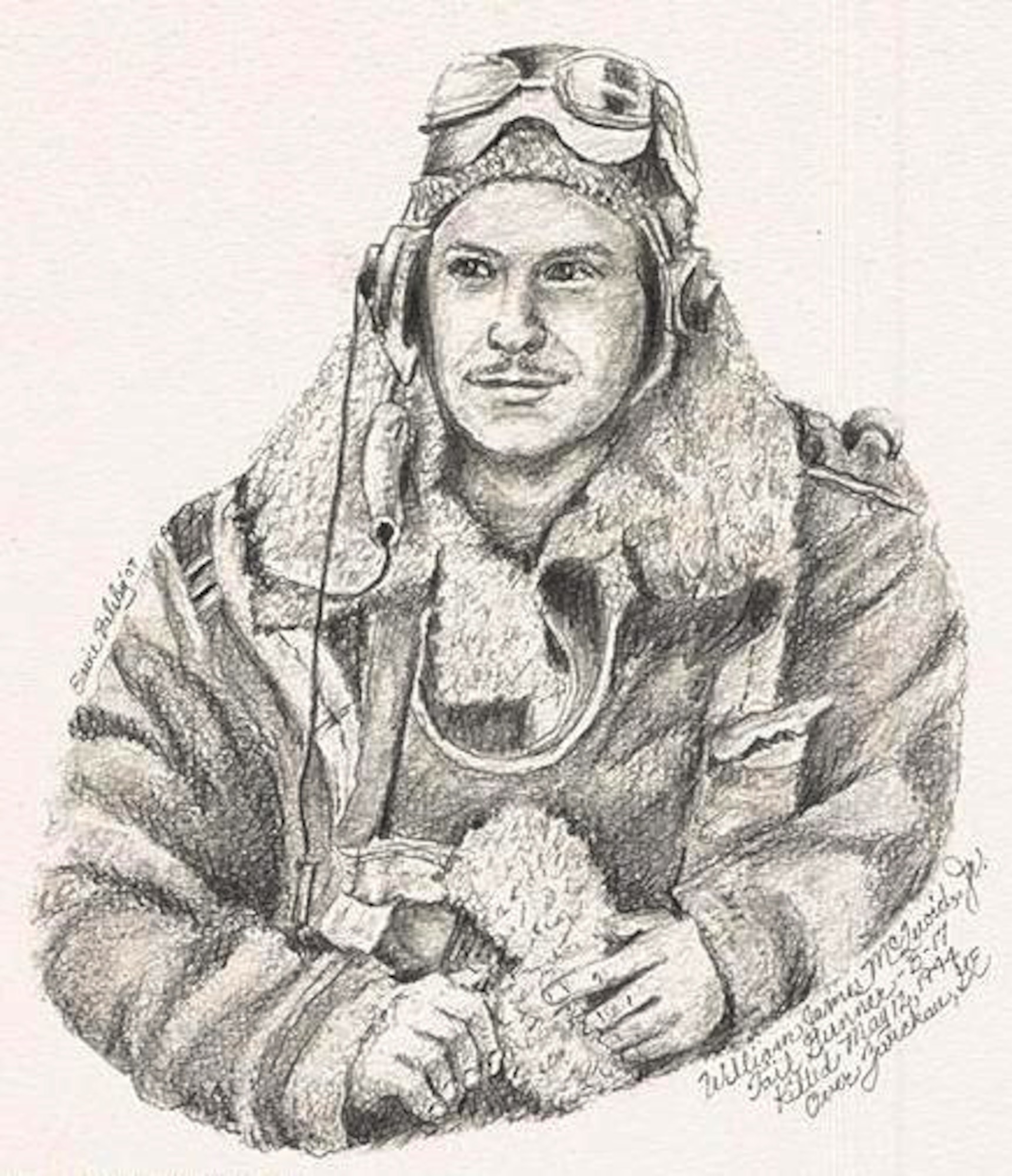 This graphite sketch of William James McQuoid Jr., the artist's uncle, is one of two pieces of original artwork Elaine Balsley donated to the Air Force Art Program earlier this year. The sketch is on display at the museum now through 2011 as part of the biannual presentation exhibit of the Air Force Art Program. (Courtesy photo) 