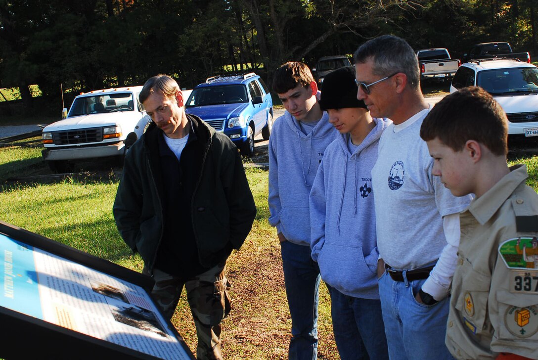 Mr. Vaughn and Mr. Currier work together to help make a trail at Fort Crafford during National Public Lands Day Saturday, which was moved from Sept. 25 to Saturday to be in conjunction with Archaeology Month. Fort Crafford, located at Training Area 28 on Fort Eustis, was the second part of the tour. The fort is a pentagon-shaped earthwork constructed in 1861 to 1862 by Confederate forces. It became the right anchor for Maj. Gen. John Magruder’s line of defense across the Peninsula from Yorktown. Crafford was designated a National Historic Place in 1974.