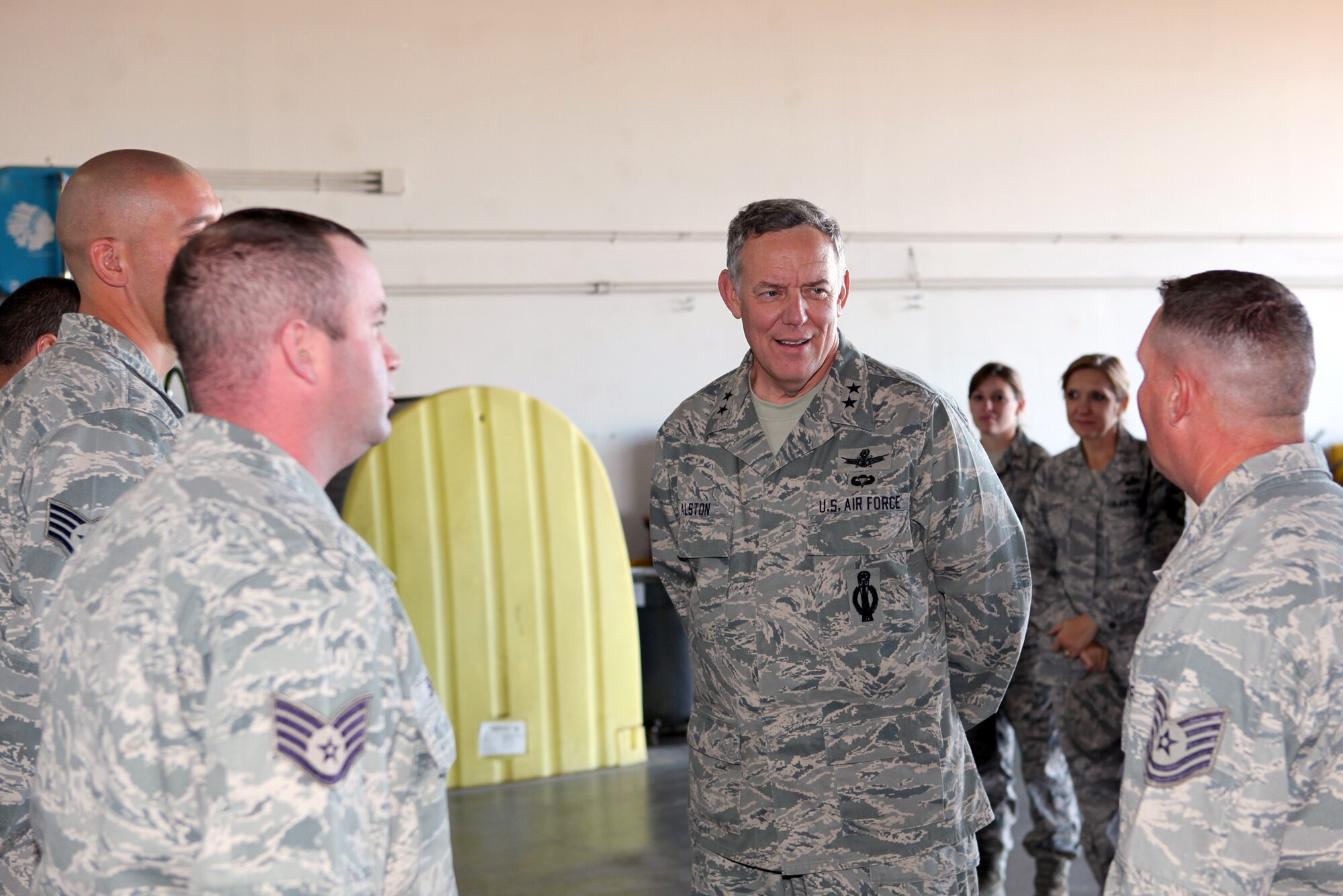 Major General C. Donald Alston, 20th AF commander, and Chief Master Sgt. Tammy Elliott, 20th AF command chief toured squadrons in the 90th Missile Wing at Warren on Oct. 21. (U.S. Air Force photo by Berni Ernst)