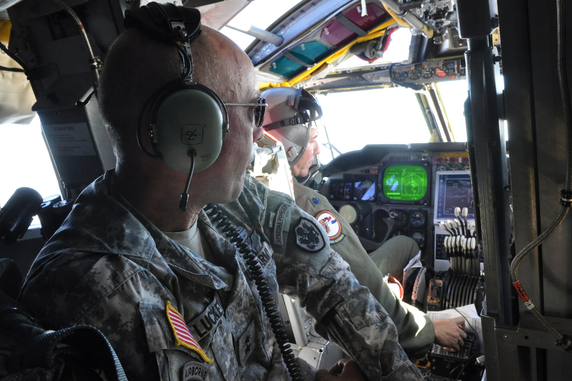 Assistant to the Chairman of the Joint Chiefs of Staff for Reserve Matters, Maj. Gen. Charles D. Luckey, oversees the action from the instructor pilot’s seat of a B-52 Stratofortress from the 93rd Bomb Squadron on Barksdale Air Force Base, La., Oct. 27, 2010. General Luckey, who is a U.S. Army officer, was visiting the 917th Wing at Barksdale to get a general feel for issues affecting the Reserve component. This was his first flight in a B-52. (U.S. Air Force photo/Tech. Sgt. Jeff Walston) 