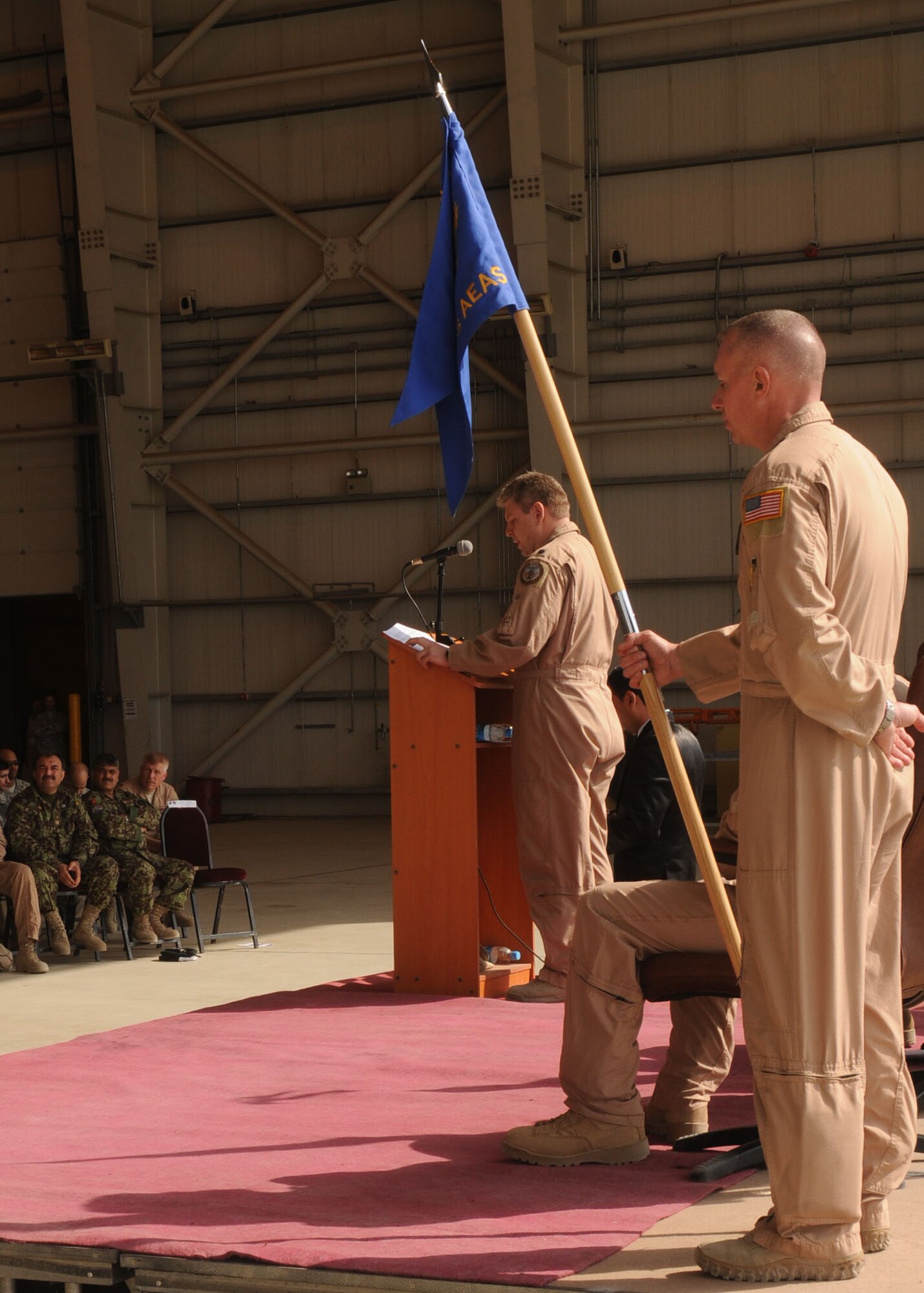 The NATO Air Training Command-Afghanistan's 538th Air Expeditionary Advisory Squadron holds its Change of Command ceremony at the Afghan Air Force base in Kabul on October 28, 2010.(U.S. Navy photo by MC3 Jared Walker/RELEASED)