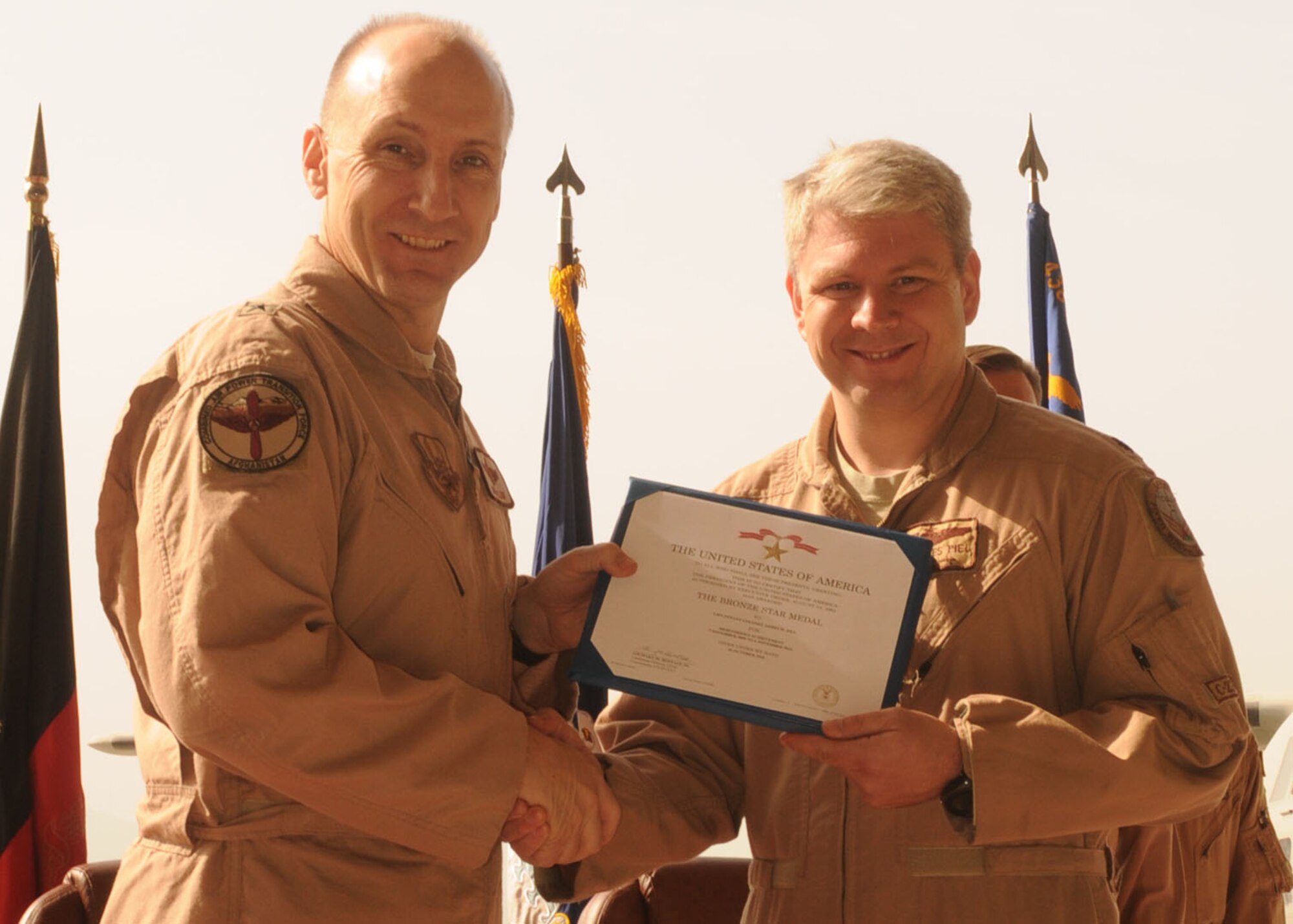 The NATO Air Training Command-Afghanistan's 538th Air Expeditionary Advisory Squadron holds its Change of Command ceremony at the Afghan Air Force base in Kabul on October 28, 2010.(U.S. Navy photo by MC3 Jared Walker/RELEASED)