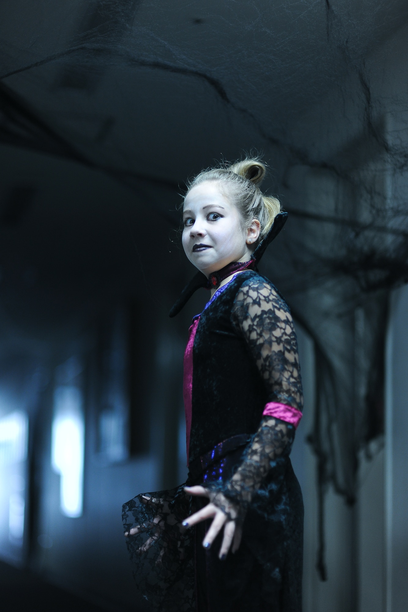 YOKOTA AIR BASE, Japan -- Kayla Mindel, a Yokota elementary School 4th grader, particpates in the 374th Operations Group's 2nd Annual Family trick-or-treat, Friday.    (U.S. Air Force photo/Osakabe Yasuo)