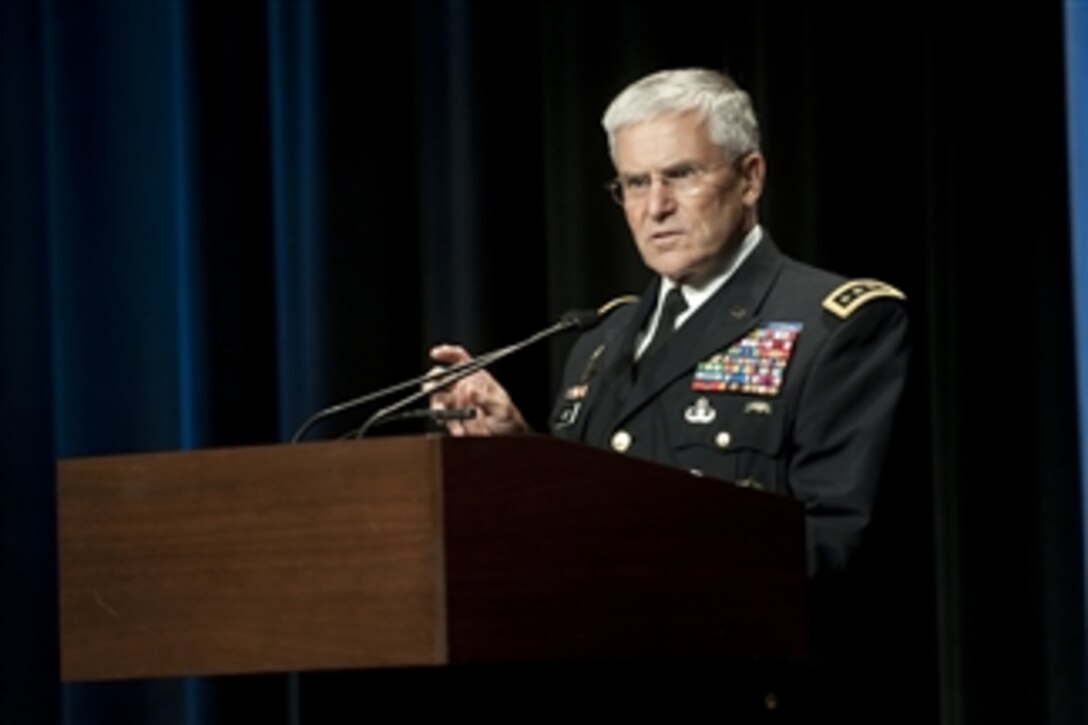 Army Chief of Staff Gen. George Casey Jr. introduces the HBO documentary "Wartorn 1861-2010" in the Pentagon on Oct. 28, 2010.  The film, produced by James Gandolfini, explores the history of Post Traumatic Stress Disorder and its impact on service members, veterans and their families throughout American history from the Civil War to the present day conflicts in Iraq and Afghanistan.  