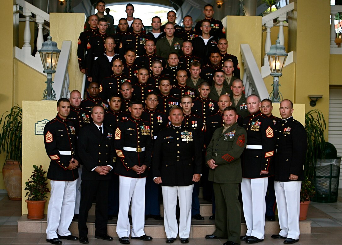Marines of 2nd Platoon, Force Reconnaissance Company, II Marine Expeditionary Force, pose for a group photo Oct. 29, 2010. The Marines celebrated the Corps’ 235th birthday at a hotel in Willemstad, Curacao.