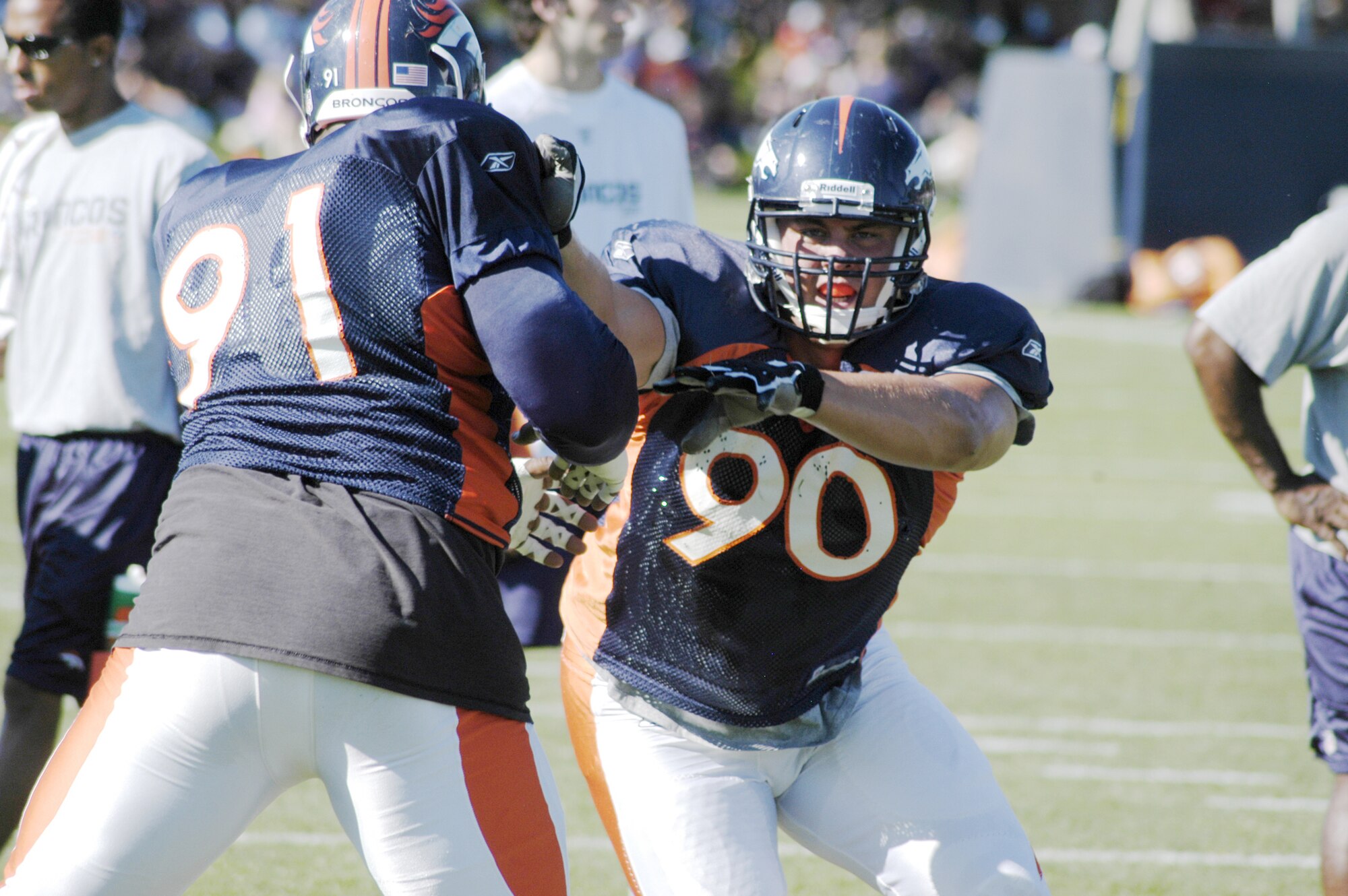 Air Force Academy 2010 graduate Ben Garland plays on the Denver Broncos' defensive line during leave and days off. He signed with the Broncos as a free agent in April. If signed, he may apply for early release and join the Air National Guard or Air Force Reserve. (U.S. Air Force photo/John Van Winkle)