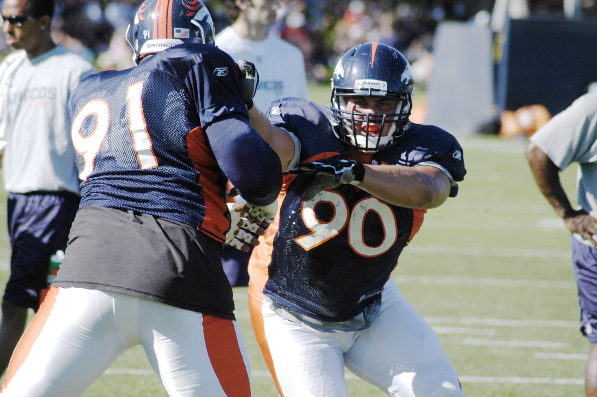 Air Force Academy 2010 graduate Ben Garland plays on the Denver Broncos' defensive line during leave and days off. He signed with the Broncos as a free agent in April. If signed, he may apply for early release and join the Air National Guard or Air Force Reserve. (U.S. Air Force photo/John Van Winkle)