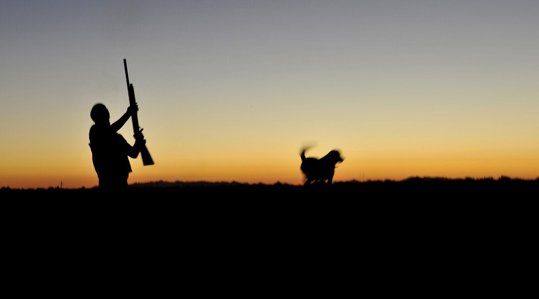 Master Sgt. Timothy Vap, Marine Fighter Training Squadron 401 staff noncommissioned officer in charge, and Holly, his Golden Labrador Retriever look for doves during the early morning light of the opening day of dove season, Sept. 1, 2010. The land used is just south of the Marine Corps Air Station in Yuma, Ariz., and only military personnel and retirees may hunt on it. The duo were just a few of the several hunters and dogs that took up positions in the citrus and alfalfa fields to take part in the annual hunt.