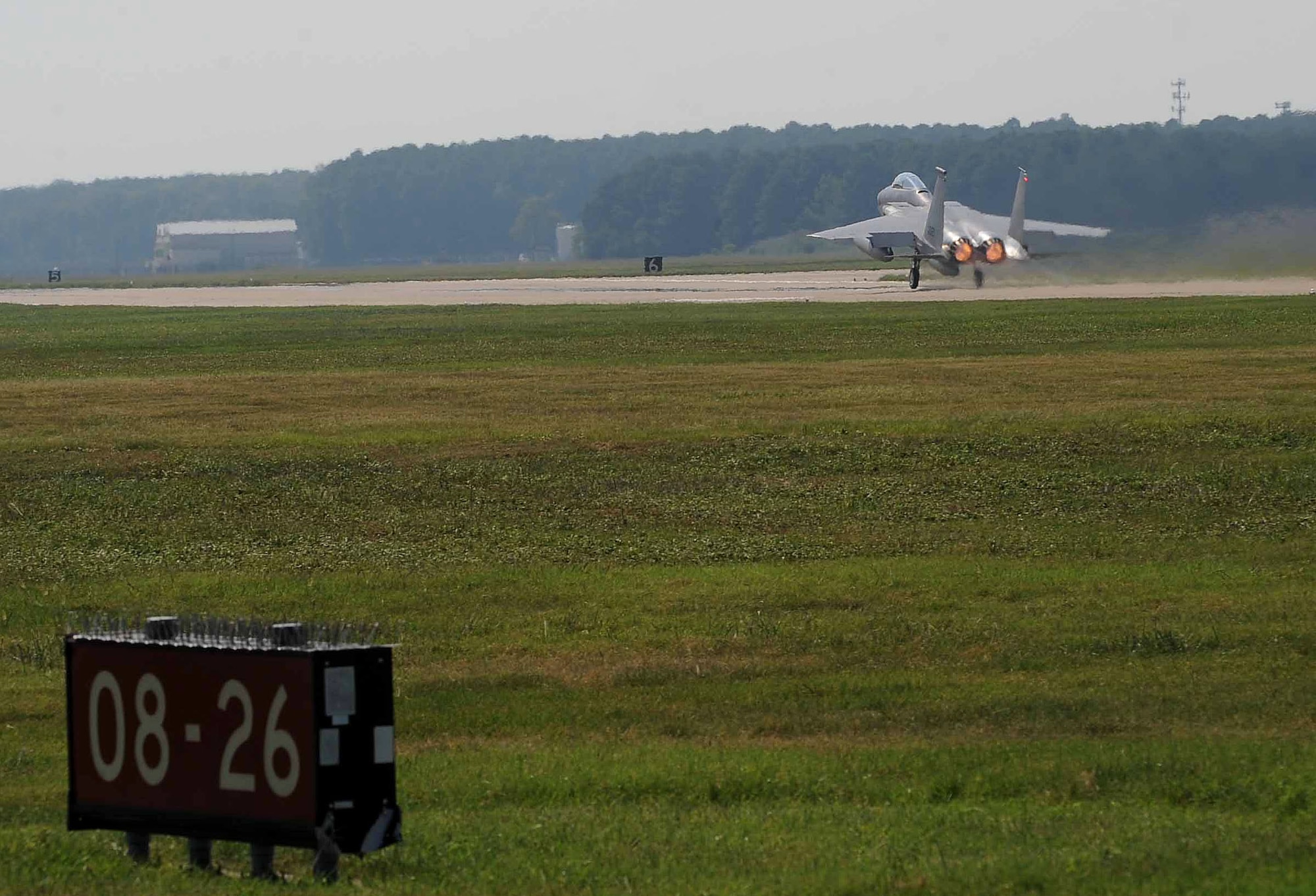 LANGLEY AIR FORCE BASE, Va -- The last operational F-15 Eagle takes flight, destined for Portland, Ore., Sept. 1 as the historic Ironmen squadron is scheduled to be inactivated. The F-15 aircrafts are being sent to active duty bases within the United States, overseas and National Guard Bases. Like the Aircraft the majority of the Airmen, pilots and maintenance personnel are being allocated to various bases.    (U.S. Air Force photo/Master Sgt. Anna Hayman)(RELEASED)