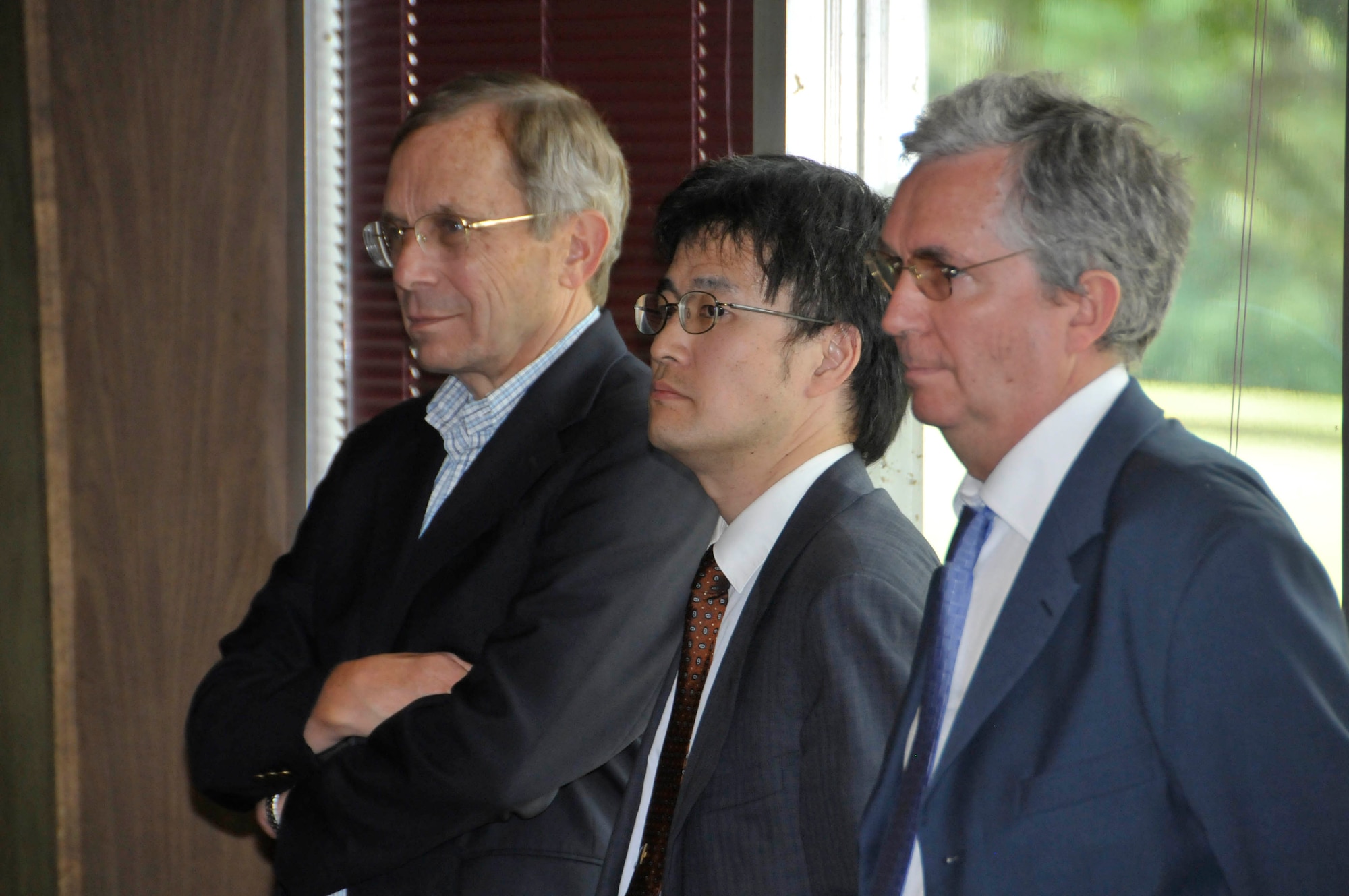 (From left to right) Don Sauvageau, ATK space systems director of advanced space programs; Dr. Tomioka Sadatake, with the Japan Aerospace Exploration Agency (JAXA) Space Transportation Mission Directorate; and Christian Dujarric, a senior launch systems engineer with the European Space Agency (ESA), were the guest speakers at the recent AAPS-hosted luncheon at the Arnold Lakeside Center. (Photo by Rick Goodfriend)