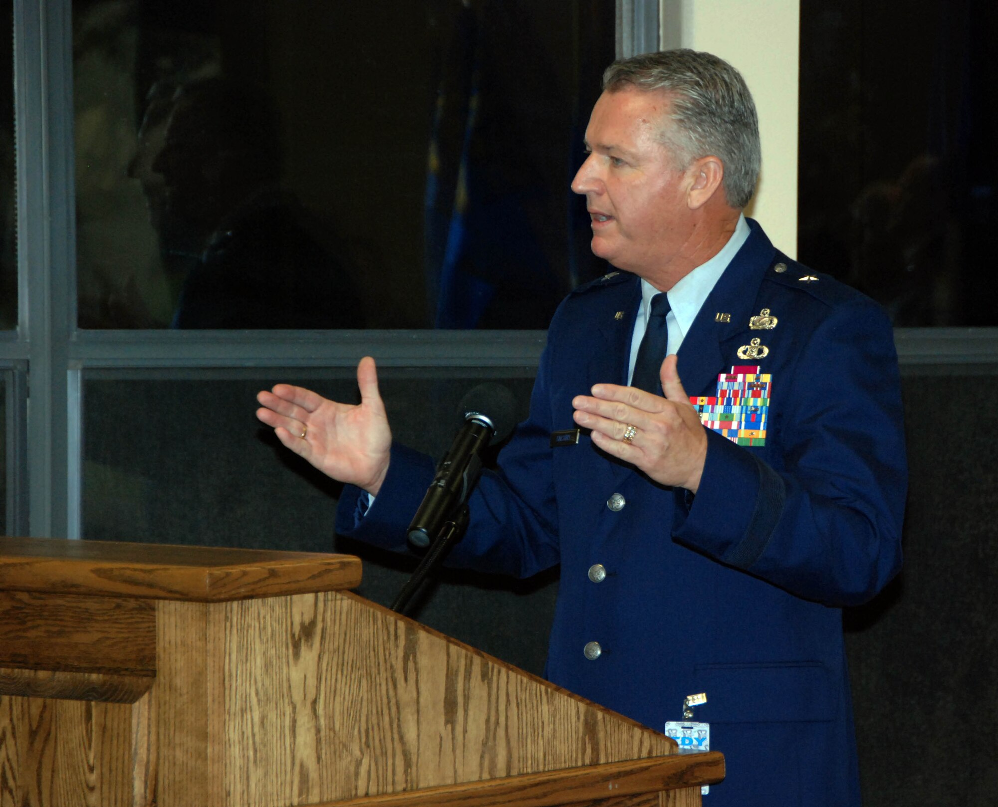 Brig. Gen. Joseph Balskus, Florida's Assistant Adjutant General and Florida Air National Guard commander, gives remarks during the activation ceremony of the 101st Air & Space Operations Group at Tyndall Air Force Base, Fla., Aug. 21, 2010.  (U.S. Air Force photo by Capt. Jared Scott)