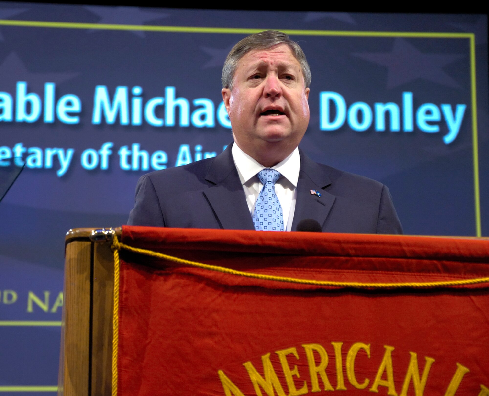 Secretary of the Air Force Michael Donley addresses Legion delegates Sept. 1, 2010, during the American Legion’s 92nd National Convention in Milwaukee, Wis.  (Courtesy photo/Craig Roberts)