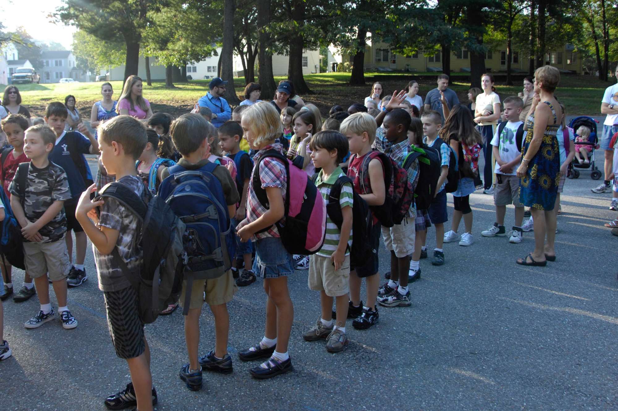 HANSCOM AIR FORCE BASE, Mass. – Students line up outside Hanscom Primary and Hanscom Middle schools prior to beginning of class. The schools’ 2010-2011 school year started on Sept. 1. (U.S. Air Force photo by Linda LaBonte Britt)