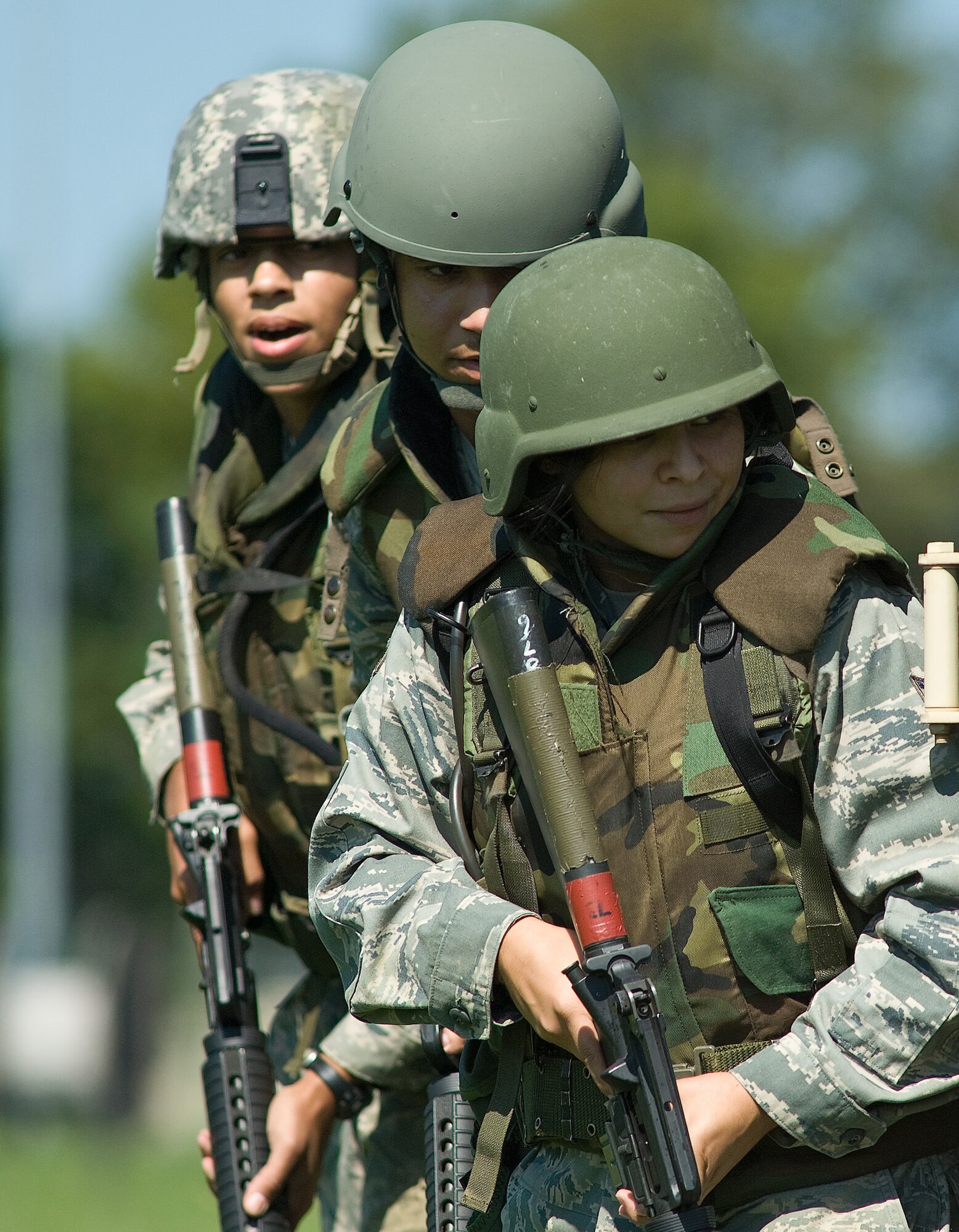 Airman 1st Class Selecia Figueroa, 436th Logistics Readiness Squadron, takes the lead during an Expeditionary Combat Skills Training course on Dover Air Force Base, Del., Aug. 27, 2010. This training course fulfilled the predeployment requirement for 16 Airmen heading downrange. (U.S. Air Force photo by Roland Balik/Released)