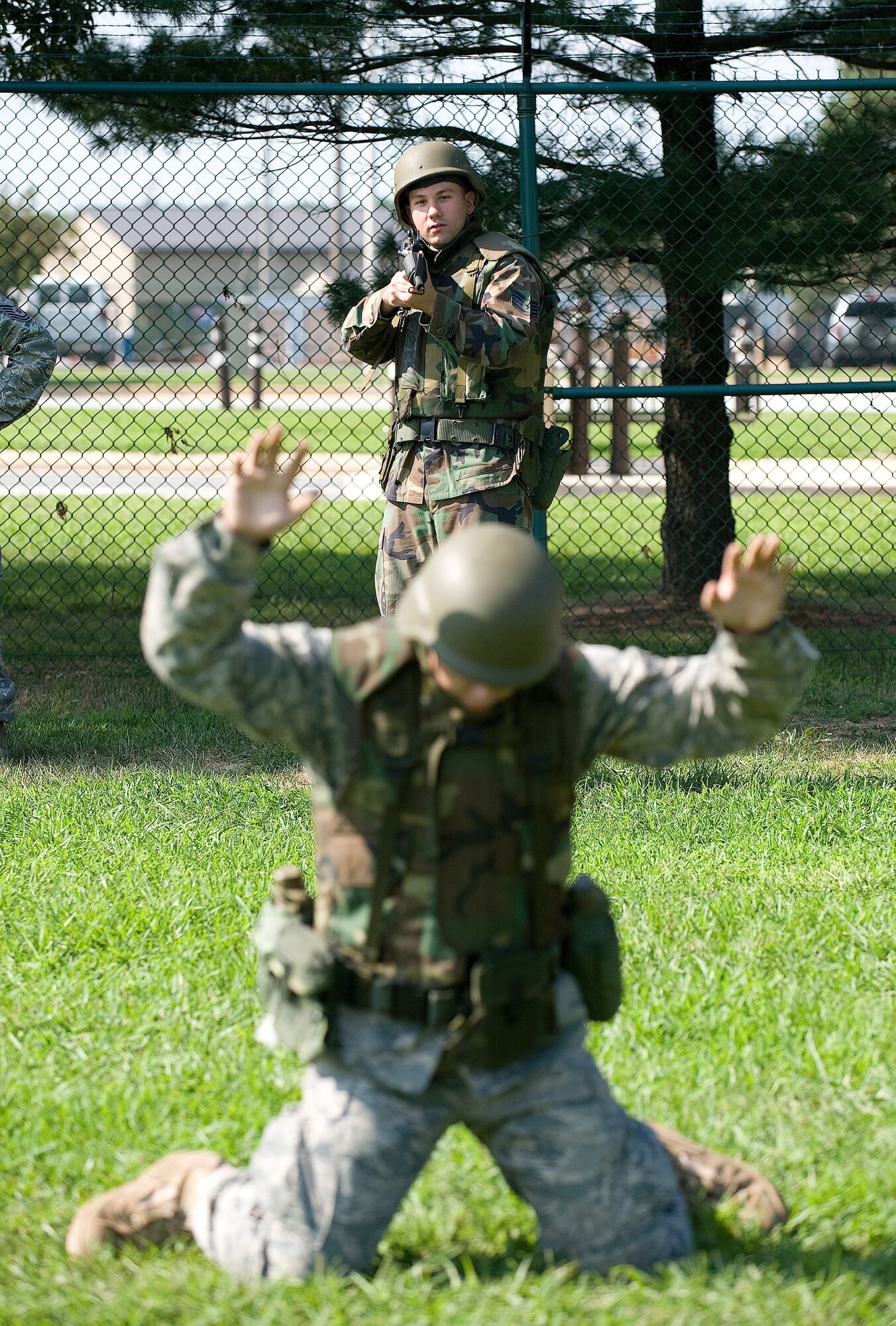 Armed with an M-16, Staff Sgt. Clint Cloonan, 436th Logistics Readiness Squadron, participates in an Expeditionary Combat Skills Training course on Dover Air Force Base, Del., Aug. 26, 2010. This training course fulfilled the predeployment requirement for 16 Airmen heading downrange. (U.S. Air Force photo by Jason Minto/Released)