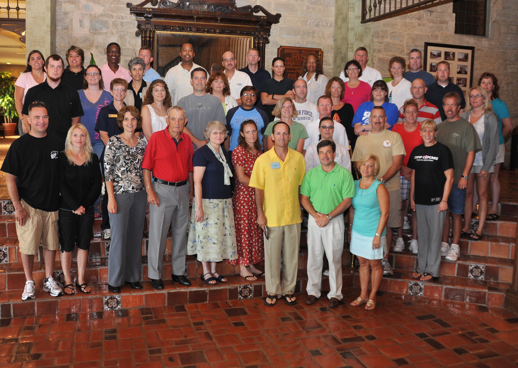 Commander of the 932nd Airlift Wing, Col. William Edwards, Jr., and his wife Faith, welcomed recent deployers and their family guests to a Yellow Ribbon weekend activity.  This was the second major wing event held to welcome back deployers and encourage families to be involved in a variety of fun programs, including a trip to Six Flags.  One provision of the Department of Defense program requires National Guard and Reserve components to hold reintegration activities at 30-, 60- and 90-day intervals after demobilization, or the end of a deployment for all members who were mobilized or deployed for 90 days or more. (U.S. Air Force photo/Tech. Sgt. Christopher Parr)