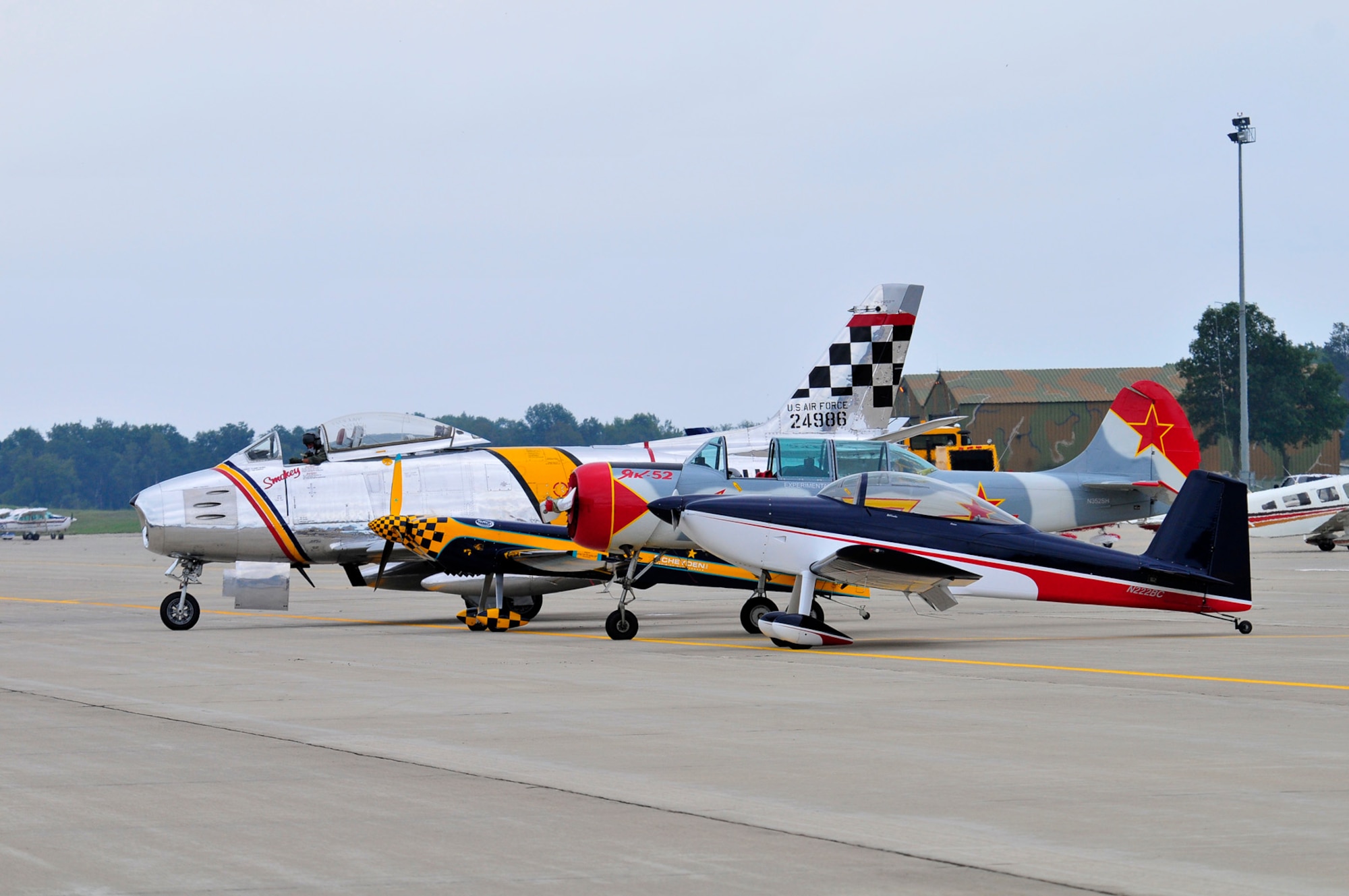 Line up of Airshow performers at Volk Field Open House, 21 Aug 2010.  (U.S. Air Force photo courtesy Joe Oliva) (RELEASED)