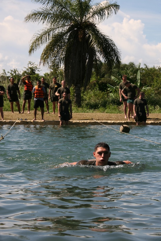 U.S. Marines practice water survival aboard Poptun Training Camp in Poptun, Guatemala, Sept. 8.  From Sept. 5-12, Guatemalan Army Special Forces soldiers or "Kaibiles" delivered a package of training exercises for Marines of Special-Purpose Marine Air-Ground Task Force Continuing Promise 2010 to give them a sense of how the elite Guatemalan Special Forces soldiers train on a daily basis.
