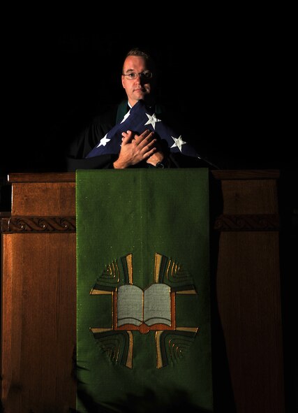 MOODY AIR FORCE BASE, Ga. -- Chaplain (Capt.) Jay Hanson, 23rd Wing chaplain, recalls where he was Sept. 11, 2001. “I was staying at my parent’s house, packed and ready to leave for seminary, but I had chosen to sleep in that day. My sister yelled for me to come see what was on TV, so I stumbled downstairs and watched it for the rest of the day. Seeing the second tower fall left me with a horrible feeling in my stomach.” (U.S. Air Force photo/Airman 1st Class Joshua Green)