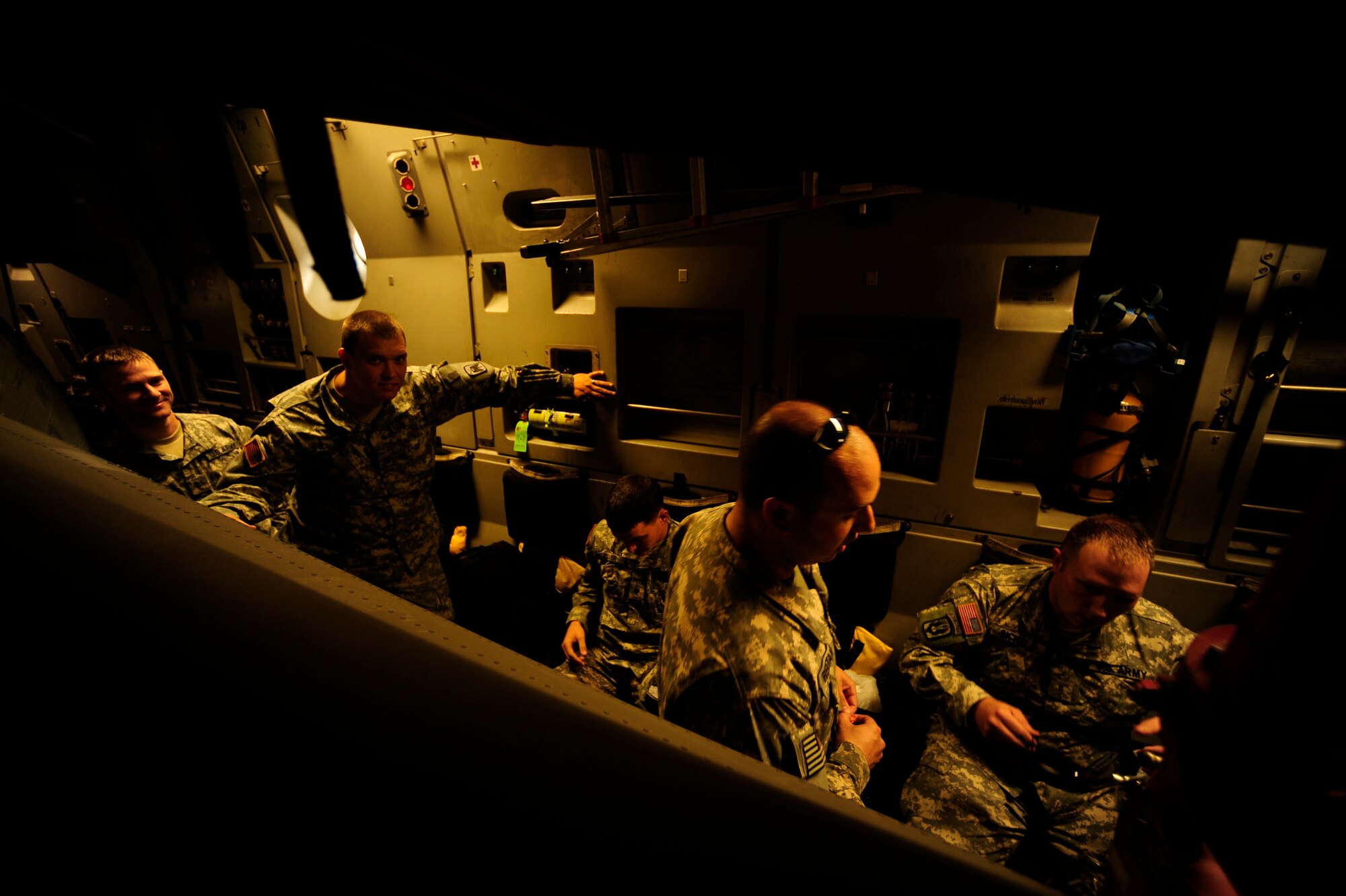 U.S. Army soldiers from the 16th Combat Aviation Brigade, Ft. Wainwright, Ak arrive to Chaklala Air Force Base, Pakistan aboard a C-17 Globemaster III aircraft in support of flood relief efforts on Sept. 1, 2010. The 16th CAB also brought two UH-60 Blackhawk helicopters along with personnel.
(U.S. Air Force photo by Staff Sgt. Andy M. Kin / Released)