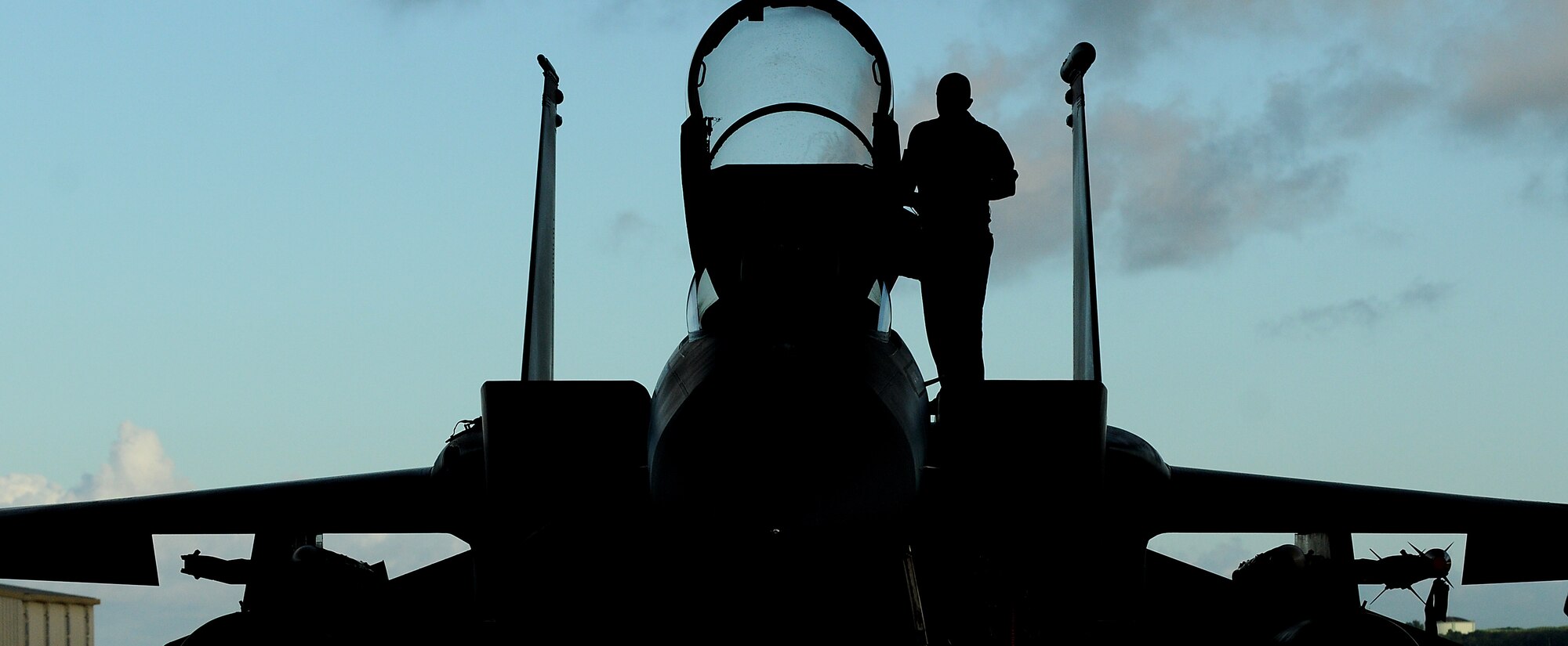 A 67th Aircraft Maintenance Unit crew chief prepares his F-15 for departure to Valiant Shield, Sept. 8, 2010. More than 600 people deployed from Kadena Air Base, Japan, to the bi-annual joint training exercise in Guam. (US Air Force photo/Staff Sgt. Christopher Hummel)