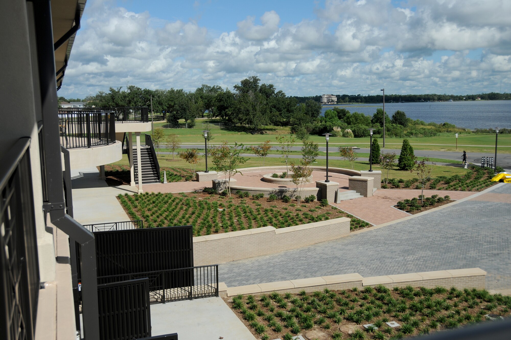 The view from the second floor balcony at the new Bay Breeze Event Center overlooks Biloxi’s Back Bay.  The ribbon-cutting ceremony for the new $26.5 million facility is 9:30 a.m. Sept. 17, followed by the annual Keesler vs. Biloxi Bay Chamber of Commerce golf tournament at 11.  A celebration begins at 4:30 p.m., with tours of the center, free entertainment and food, children’s activities, prizes and giveaways. (U.S. Air Force photo by Kemberly Groue)